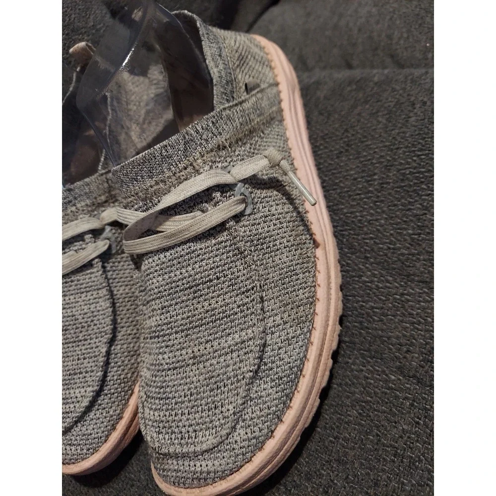 Hey Dude Wendy Sox Glacier Grey Slip On Shoes Pink Soles Casual Women's Size 9